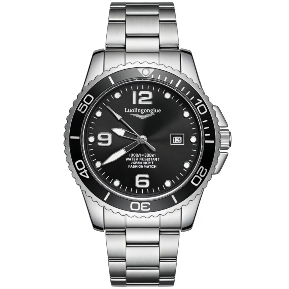 Men's Luxury Diving Quartz Watch, Classic Style, Waterproof, Luminous Calendar, Stainless Steel Strap, Business Casual Style, Men's Watch, High-Quality Gift, Gift for Men