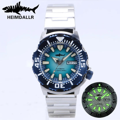 HEIMDALLR V2 Monster Men's Automatic Diver Watch Sapphire Crystal 20Bar Waterproof NH36A Snowflake Blue Dial Mechanical Watches