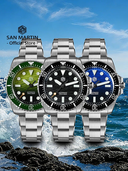 San Martin 2026 Men Diver Watch 38mm Wave Texture Dial Miyota 90S5 Automatic Mechanical Luxury Wristwatch Waterproof 200m SN0126