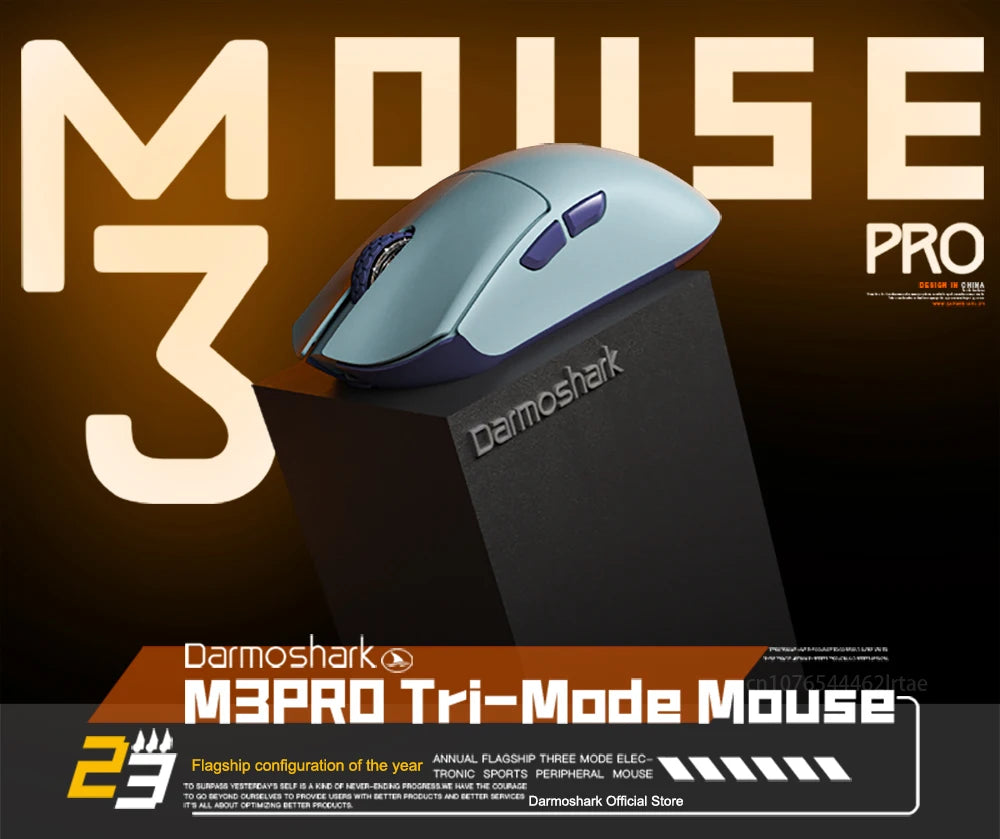 Herná myš Darmoshark M3Pro 2.4G BT bezdrôtová s trojitým režimom, snímačom PAW3395, N52840, 26000DPI, pre veľkú ruku, makro ovládač, myš na hranie