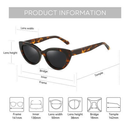 ZENOTTIC Ochelari de soare retro Cat Eye polarizați, realizați manual din acetat, cu protecție UV400, pentru femei