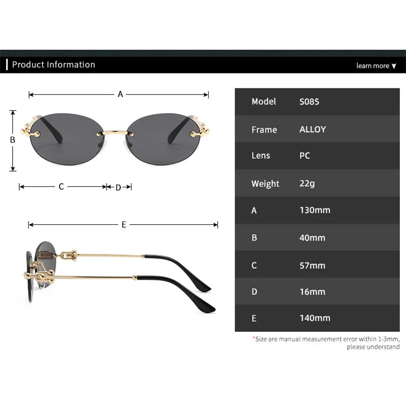 Ochelari de soare ovali fără ramă, de înaltă calitate, casual și luxoși, pentru femei, fără ramă, la modă și personalizați