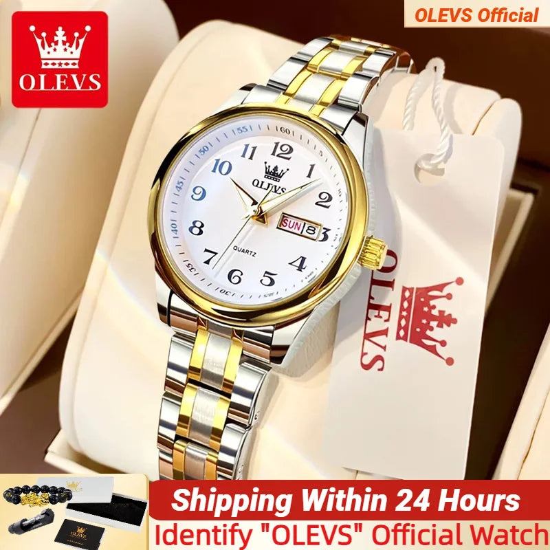 OLEVS Quartz Watch Women Fashion Ladies Watches Wrist Waterproof Luminous Stainless Steel Gold Women Watches Luxury Elegant