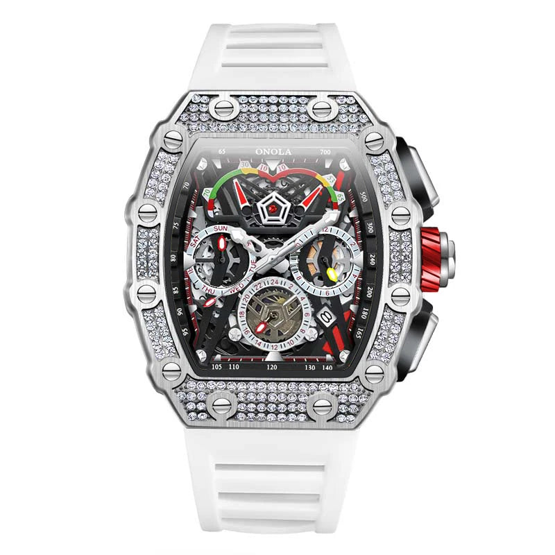 ONOLA Luxury Diamond Mechanical Wristwatches Fashion Sports Square Date Waterproof Automatic Man Watch Men Military Watch Clock