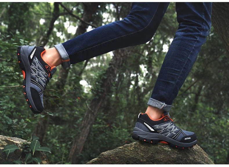 Sapatos de caminhada de marca para homem em malha respirável, calçado de viagem outdoor impermeável para caça e pesca, sapatos desportivos de montanha, todo-o-terreno e equitação