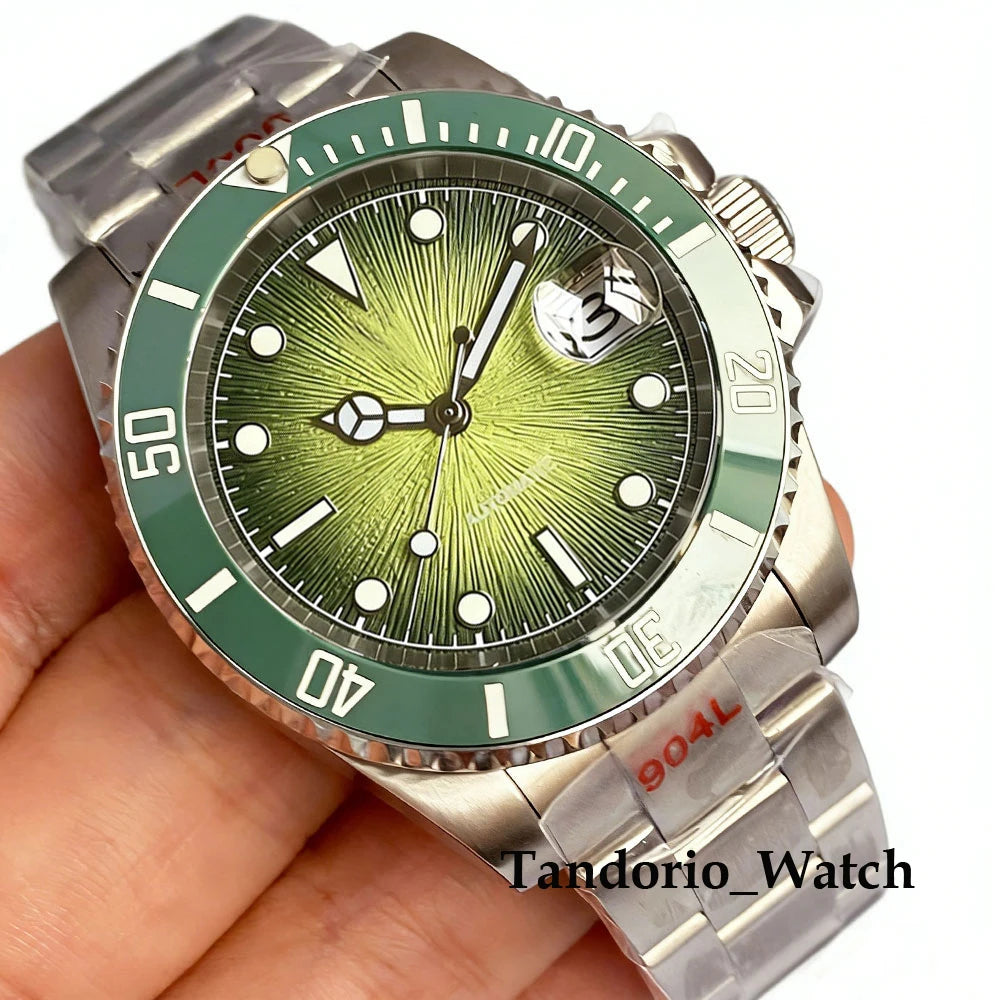 Tandorio 20ATM 40mm Men's Automatic Diver Watch For Miyota 8215 Asia 2824 Sapphire Glass Ice Blue Stainless Steel Jubilee Watch