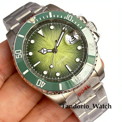 Tandorio 20ATM 40mm Men's Automatic Diver Watch For Miyota 8215 Asia 2824 Sapphire Glass Ice Blue Stainless Steel Jubilee Watch