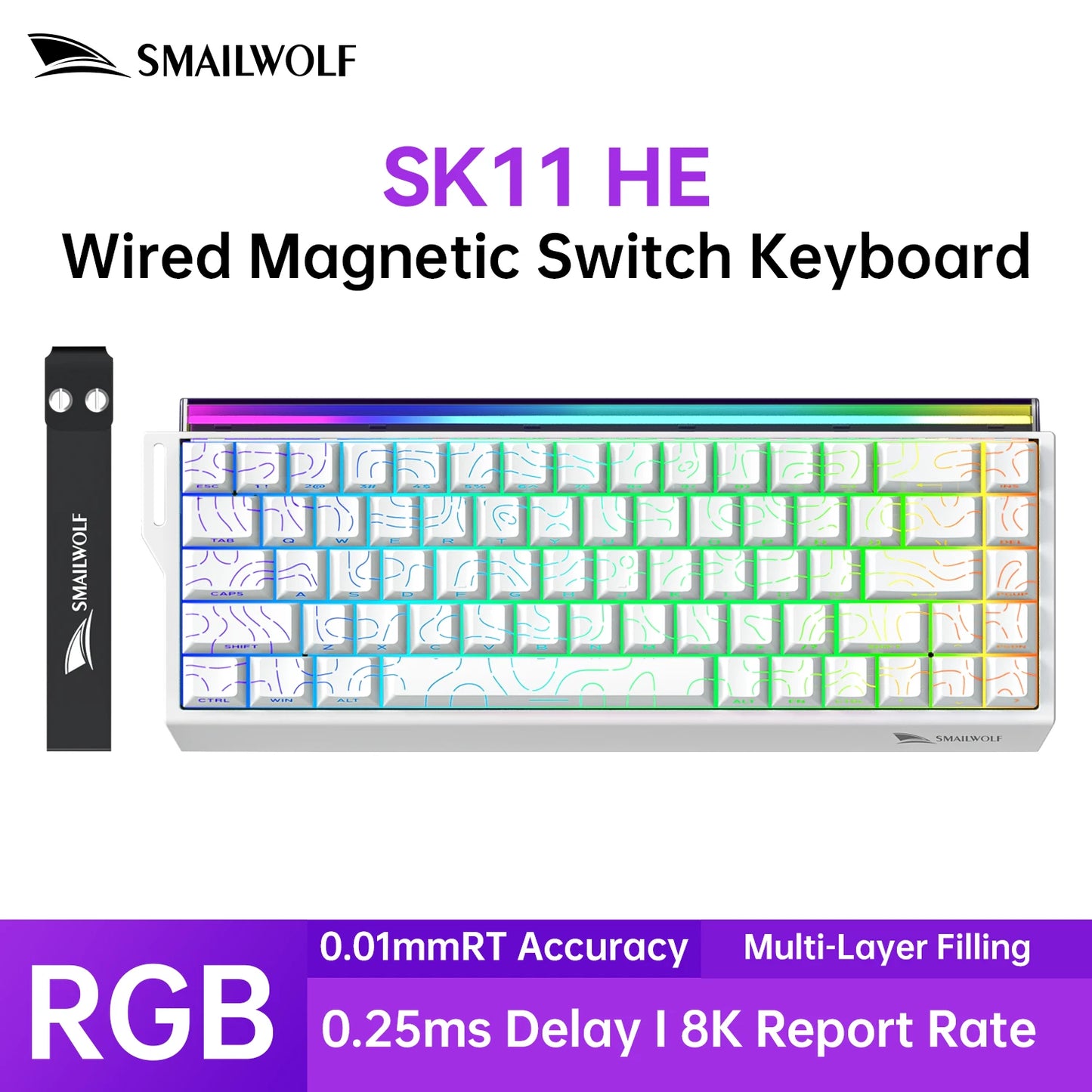 SMAILWOLF SK11 68HE Magnetic Switch Mechanical Keyboard, 68% Layout, Gaming & Esports, Rapid Trigger, 0.01mm, 8K, Wired