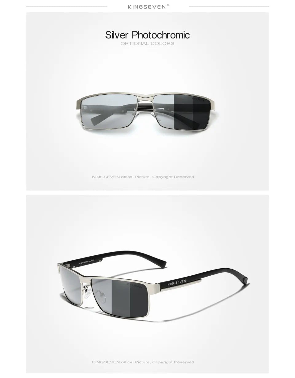 KINGSEVEN Ochelari de soare polarizați fotocromatici pentru bărbați, model pentru femei, ochelari de soare cameleon, UV400, anti-orbire, pentru șofat, ochelari pătrați
