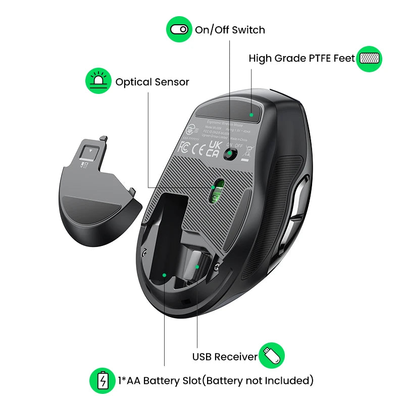 UGREEN Mouse Wireless Ergonomic Mouse 4000 DPI Silent 6 Buttons For MacBook Tablet Laptop Mute Mice Quiet 2.4G Mouse
