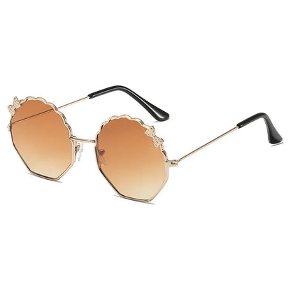 Ochelari de soare la modă pentru copii, băieți și fete, ochelari de soare anti-UV, ochelari drăguți cu fundiță pentru fetițe, ochelari în formă de scoică, ochelari cu ramă metalică