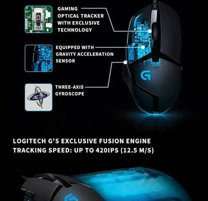 Logitech G402 kablet gamingmus 32-bit ARM-processor 8 knapper 500 IPS skridsikker til gaming- og arbejdssessioner hele dagen