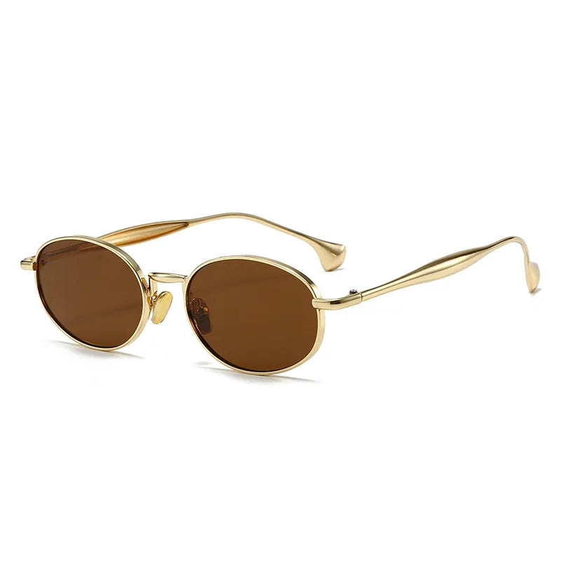 Ochelari de soare cu lentile ovale metalice, protecție UV, ramă mică în stil retro, ochelari de soare clasici de marcă, creație de designer, pentru femei și bărbați
