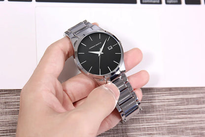 „Hannah Martin“ vyriškas laikrodis, nerūdijančio plieno korpusas, kvarcinis mechanizmas, 41 mm ciferblatas, verslo stiliaus, su kalendoriaus rodymu (imitacija)