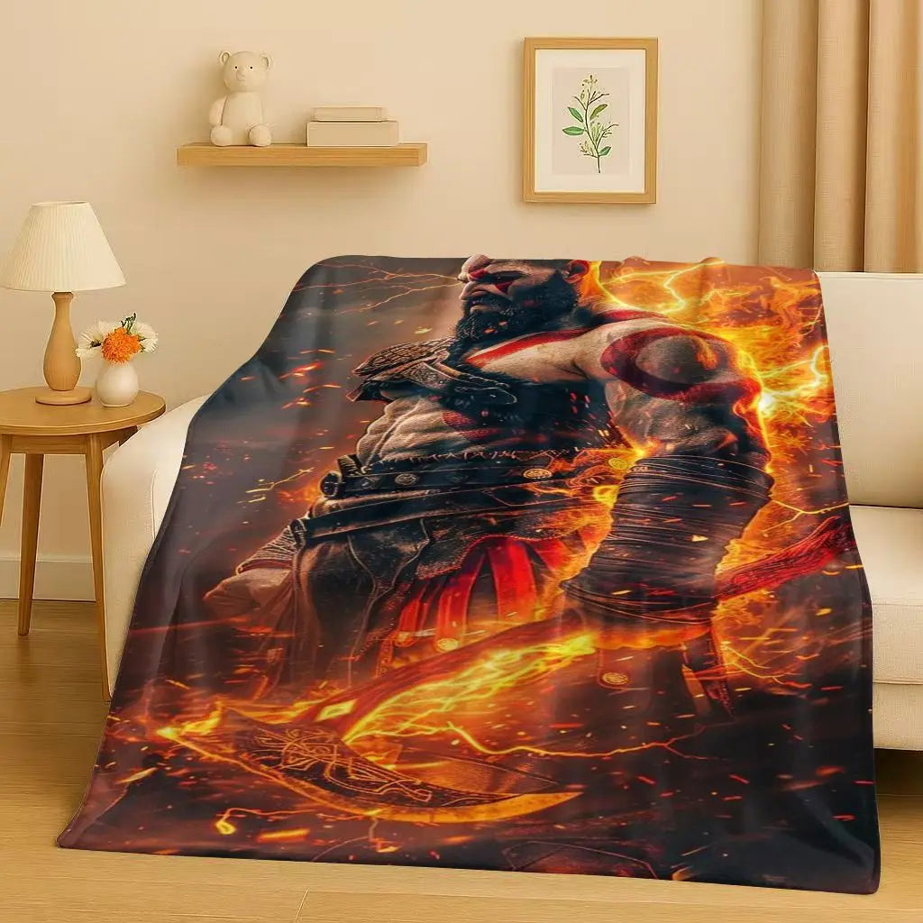 HD Kratos God of War Games Cartoon Gamer Flannel Blanket,Ultra Soft Warm Plush Throw for Home Bedroom Bed Sofa Cover Picnic Kids