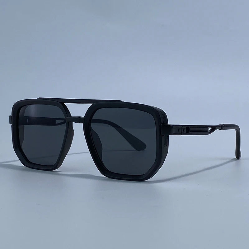 Ochelari de soare pătrați polarizați pentru bărbați, de lux, în stil vintage, cu punte dublă, lentile cu gradient, ochelari de soare pentru șofat, ochelari de soare retro cu partea superioară plată, pentru bărbați