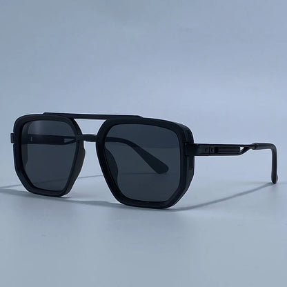 Ochelari de soare pătrați polarizați pentru bărbați, de lux, în stil vintage, cu punte dublă, lentile cu gradient, ochelari de soare pentru șofat, ochelari de soare retro cu partea superioară plată, pentru bărbați