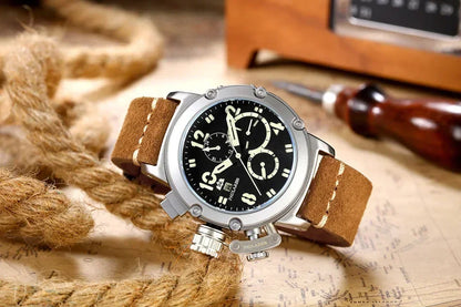 Automatic Watches for Men Mechanical Self Wind Genuine Leather Multifunction Date Boat Month Gold Bronze U Reloj Hombre Baratos