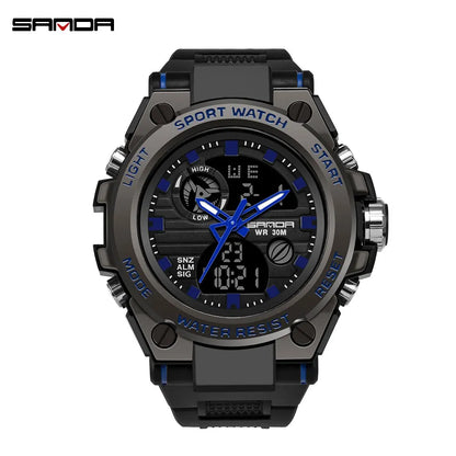 SANDA Top Luxury Watches Men Military Army Mens Watch Waterproof Sport Wristwatch Dual Display Watch Male Relogio Masculino