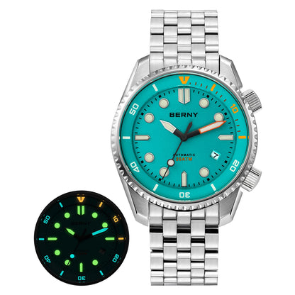 BERNY 20ATM Automatic Men's Watch Diver Sports Diving Watches Luxury Sapphire 316L Stainless Steel Mechanical Waterproof Watches