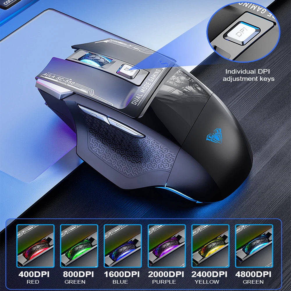 AULA SC550 gamingmus 2.4G trådlös makromus RGB-bakgrundsbelysning ergonomisk design e-sportmus PC-tillbehör