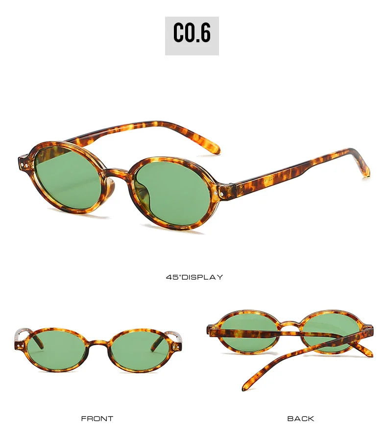 Ochelari de soare SO&EI Retro, mici, ovali, pentru femei, cu nituri, model leopard, pentru bărbați, stil punk, cu protecție UV400