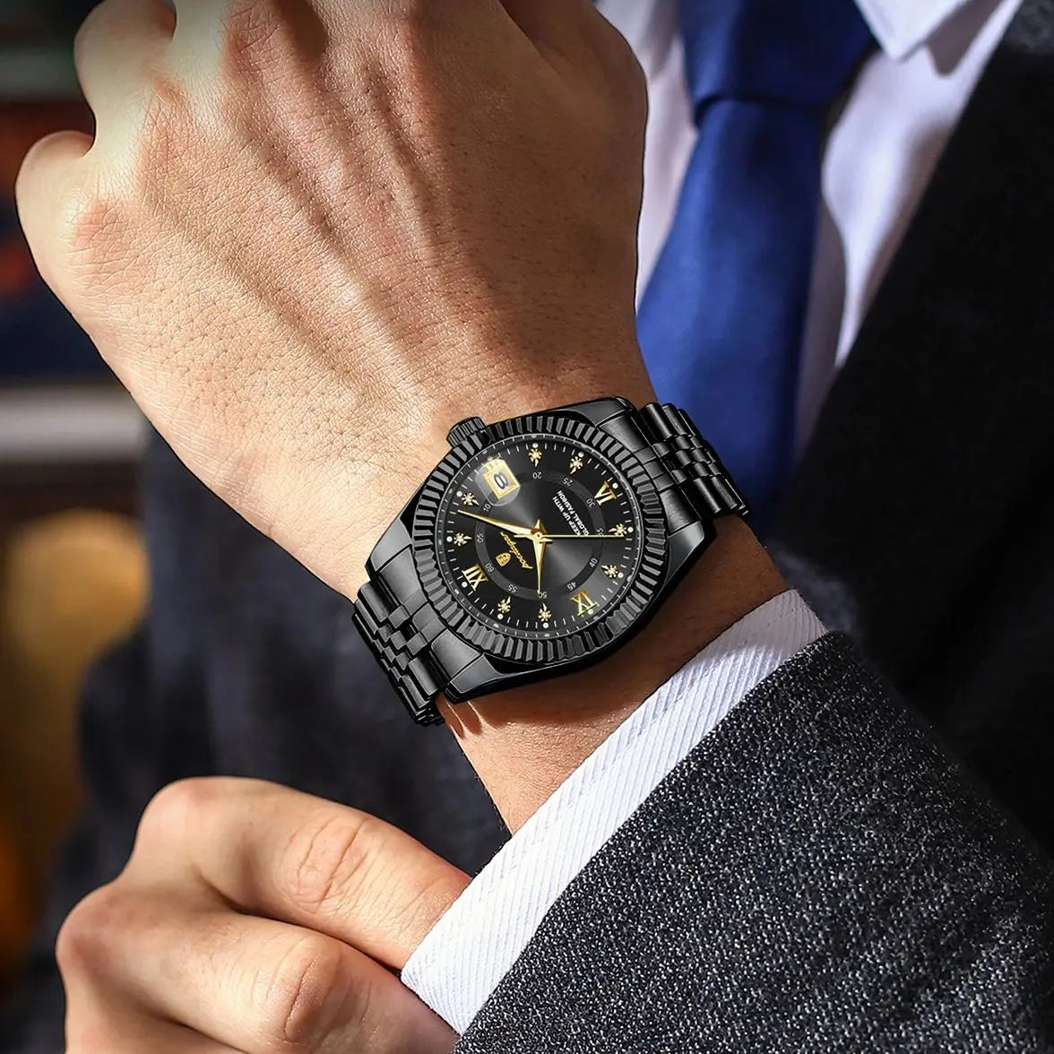 Relógio de homem POEDAGAR – Modelo de luxo, estanque, em aço inoxidável, com visor luminescente, estilo militar, função de data, movimento de quartzo, ideal para o trabalho ou ocasiões profissionais.