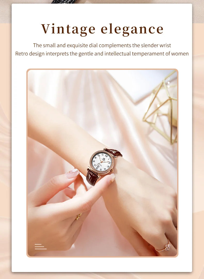 OLEVS 2025 New Fashion Womens Watches Top Brand Luxury Leather Strap Waterproof Calendar Diamond  Quartz Watch Relogio Feminino