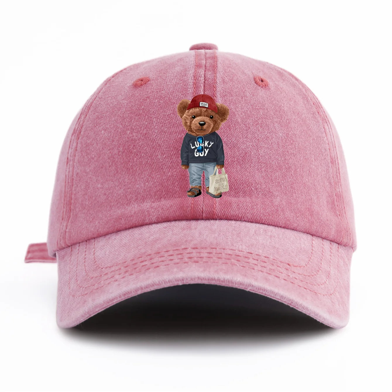 1pc Tote-bag Bear Print Washed Baseball Cap for Adults,  Minimalist Retro Style Casual Soft Adjustable Dad Hat, Perfect As Gift