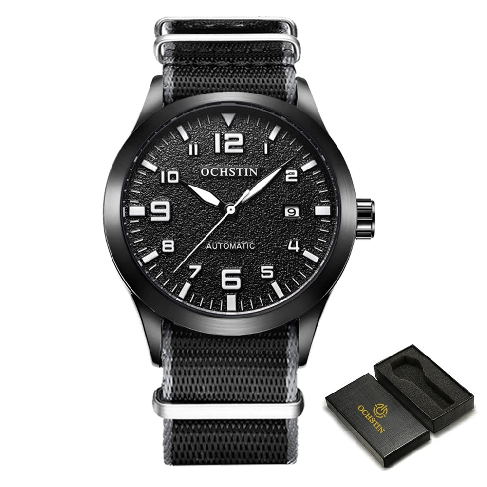 OCHSTIN Man Mechanical Pilot Wrist Watches Luxury Self Wind Leather Mechanic Male Clock Auto Date Relogio Masculino Gift for Men