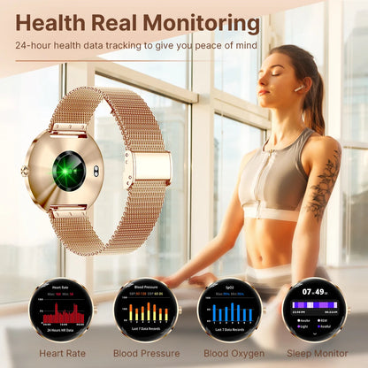 MEVADEN 8.5mm Ultra-thin Luxury Stainless Steel Smart Watch Women 1.43" AMOLED HD Screen Health Monitor Sport Smartwatch H33