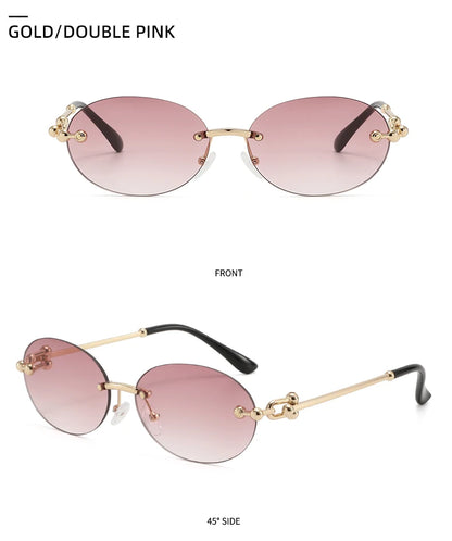 Ochelari de soare ovali fără ramă, de înaltă calitate, casual și luxoși, pentru femei, fără ramă, la modă și personalizați