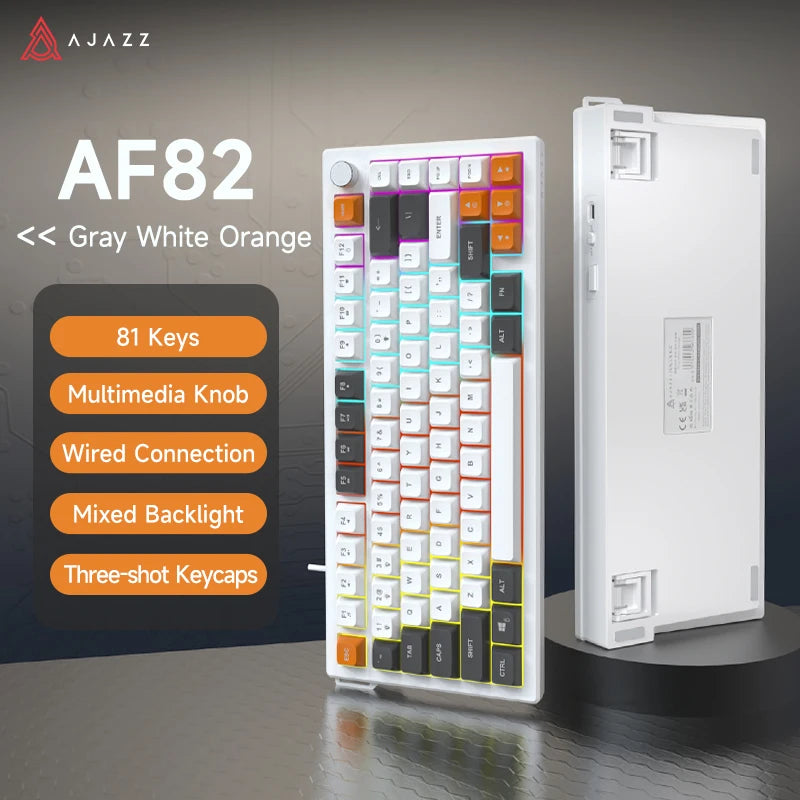 Tastiera AJAZZ AF82 Office Low Profile RGB cablata/wireless da gaming, layout 75% con 82 tasti, batteria 4000mAh per Win/Mac