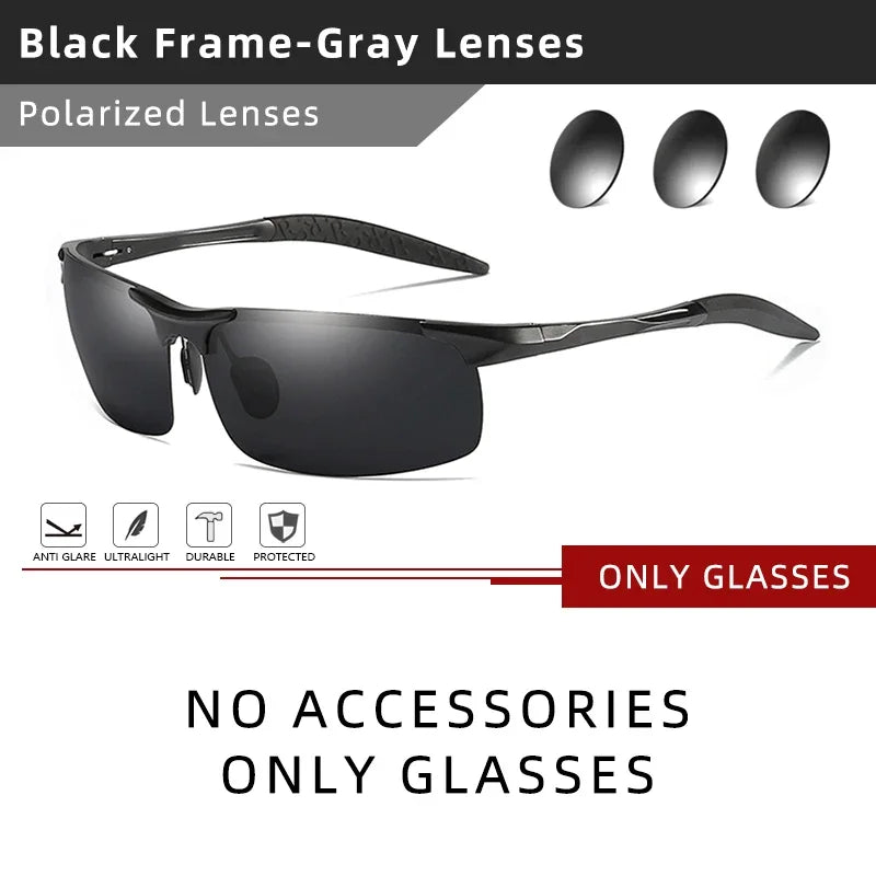 Ochelari de soare polarizați pentru bărbați marca CLLOIO, ramă din aluminiu, UV400, anti-orbire, ochelari de soare pentru bărbați, ochelari de condus, fără ramă, Oculos De Sol
