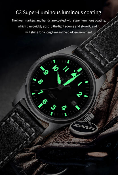 ADDIESDIVE Men's Automatic Mechanical Diving Watch 200m Waterproof C3 Ultra Bright Men's Watch Men's Leather Retro Watch AD2519