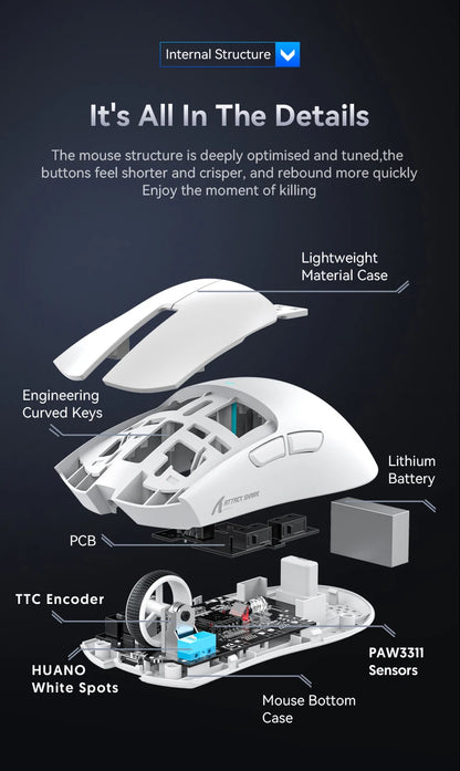 Mouse wireless Attack Shark X11&R1 Tri Mode Bluetooth con base di ricarica RGB, ergonomico e leggero, accessorio per PC gamer