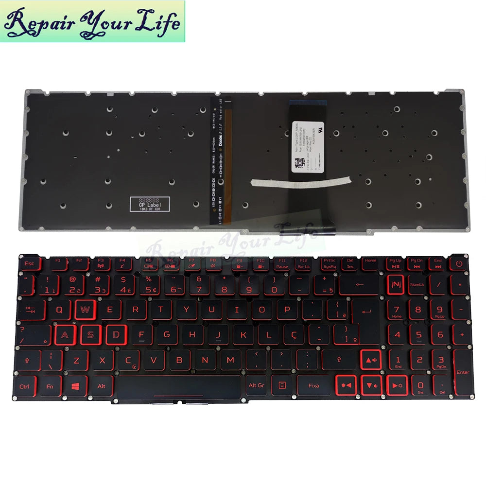 Teclado retroiluminado PT-BR Brasil US RU para Acer Nitro 5 AN515-54 AN515-43 AN517-52 AN517-51 AN517-54 AN715-51 Espanha LA IT TR GR FR