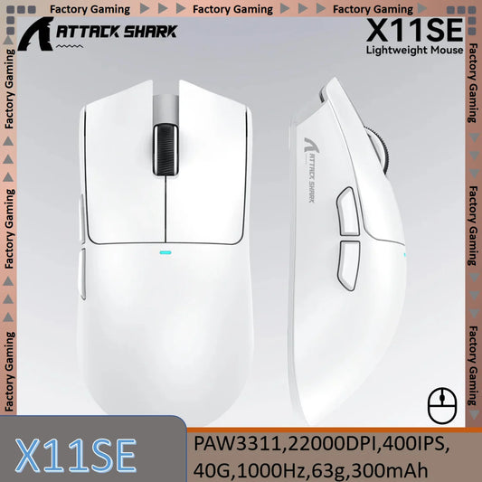 ATTACK SHARK X11SE Ultra-Light Wireless Gaming Mouse, 20 Million Cycles Life, PAW3311 Gaming, 22K DPI, 400 IPS, 40G, 1KHz, 65 Hours, 30mAH
