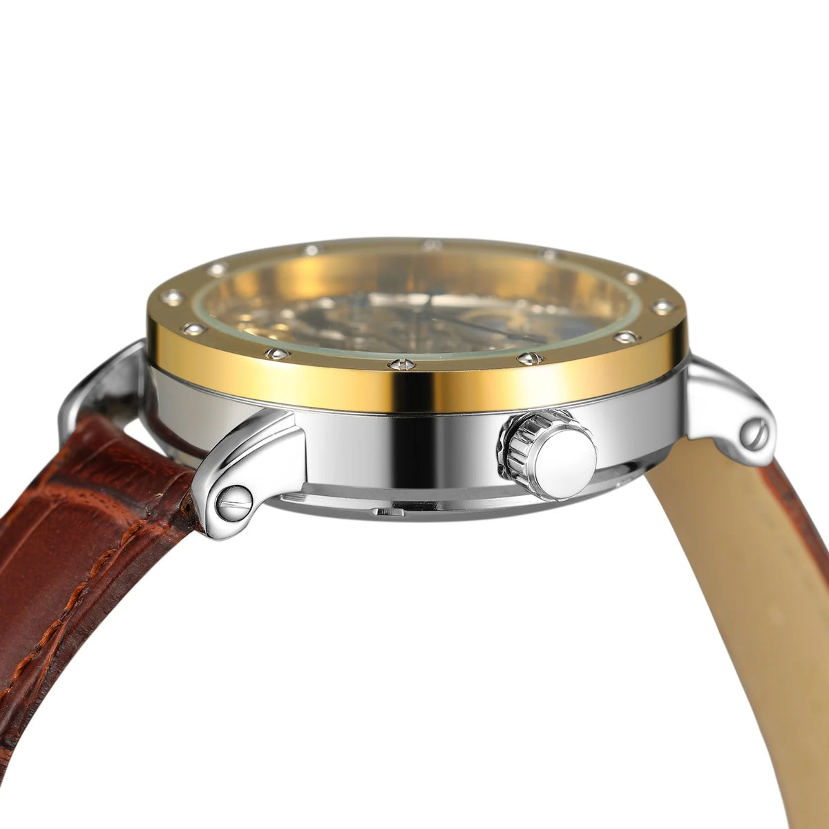 Relógio de pulso mecânico automático SKROX para homem, modelo esqueleto com função GMT, fase lunar e turbilhão – Relógio de luxo de alta gama, elegante e original.