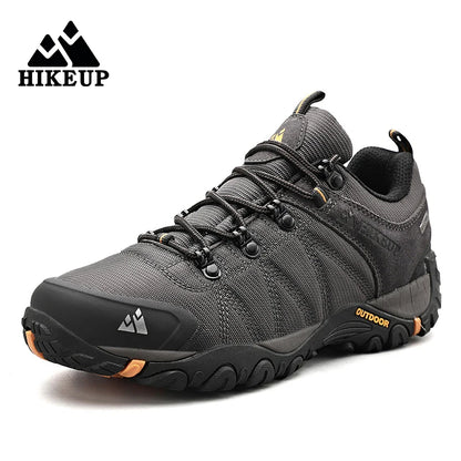 HIKEUP Четирисезонни мъжки туристически обувки за спорт на открито от естествена кожа, устойчиви на износване обувки за катерене с гумена подметка, трекинг маратонки