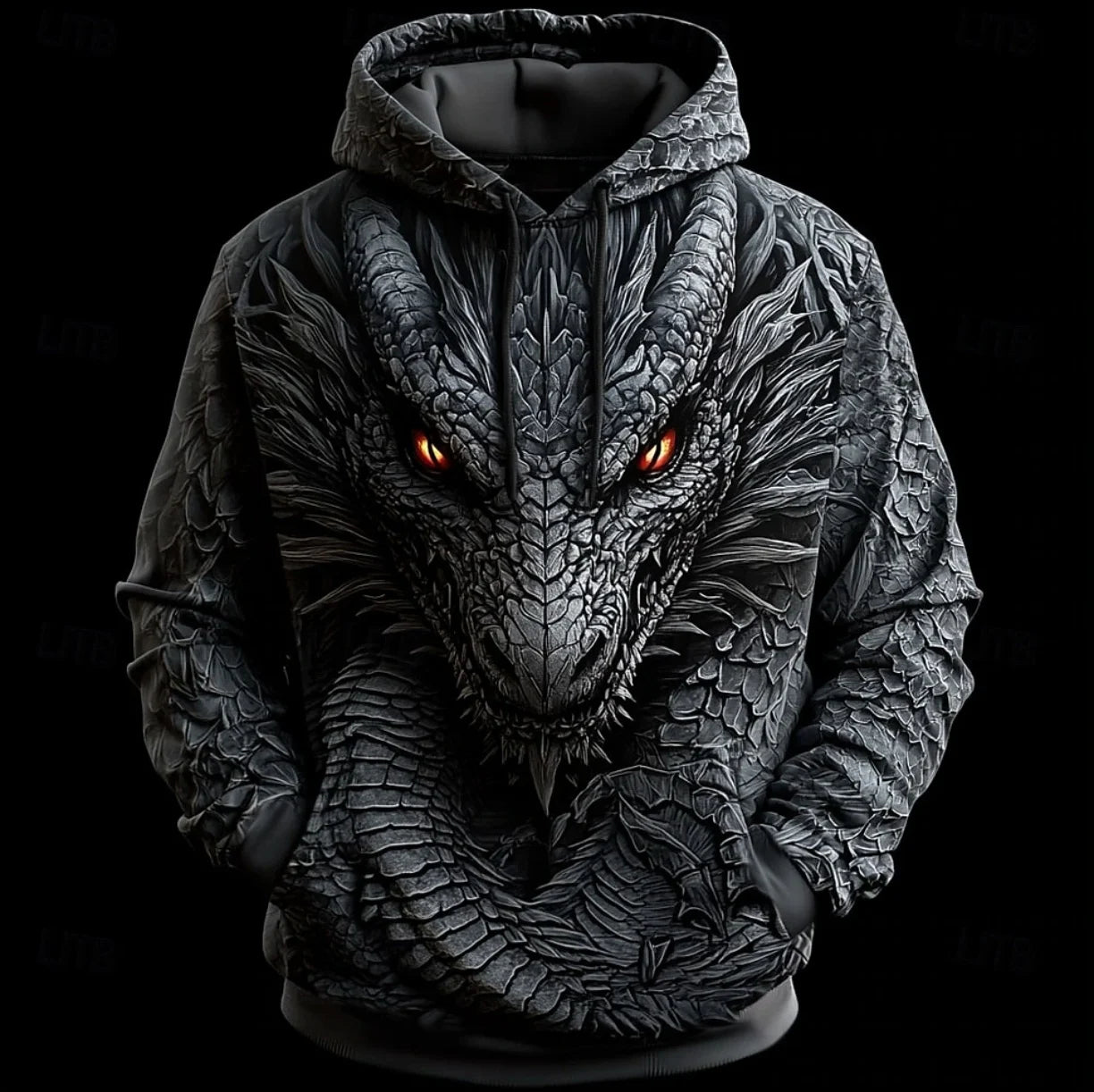 Miesten Retro Dragon Pattern -huppari, 3D-painatus, luova design, pitkähihainen rento pullover, muodikas cool oversize -malli, hengittävä vaate