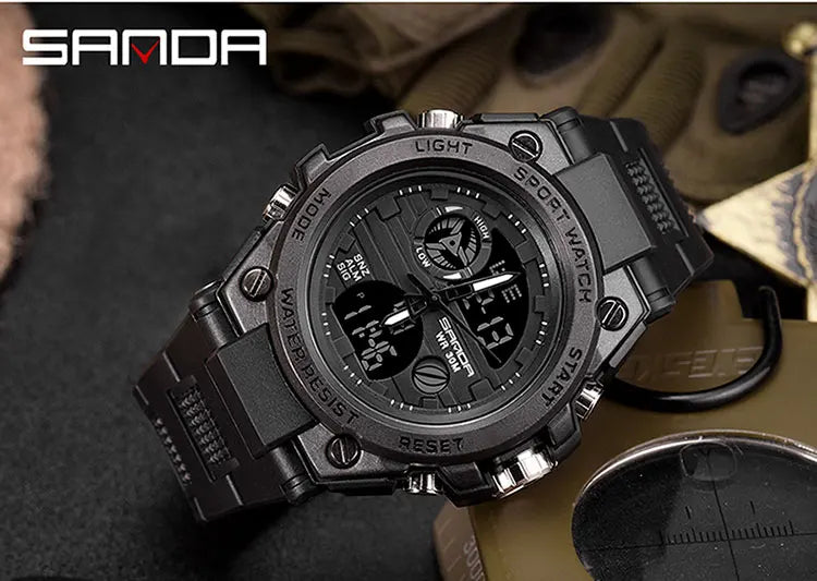 SANDA Top Luxury Watches Men Military Army Mens Watch Waterproof Sport Wristwatch Dual Display Watch Male Relogio Masculino