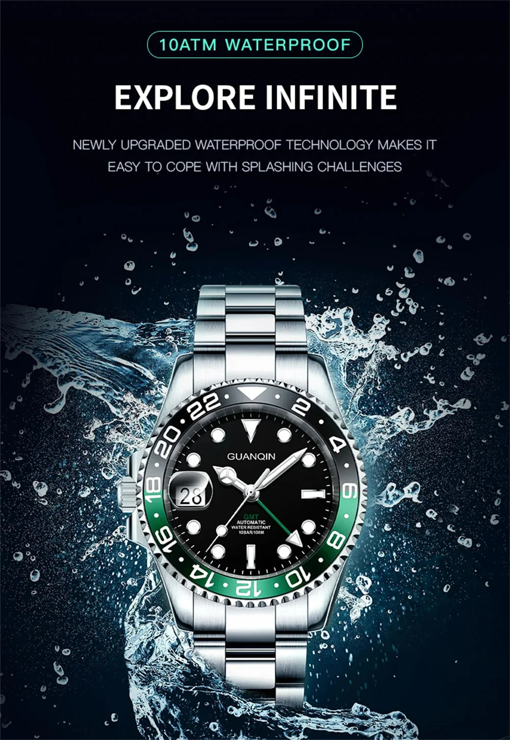 GUANQIN GMT Herrenuhren 2025 Neue Automatikuhr für Herren NH34 Mechanische Armbanduhr Saphirglas Edelstahlgehäuse Linkshänder