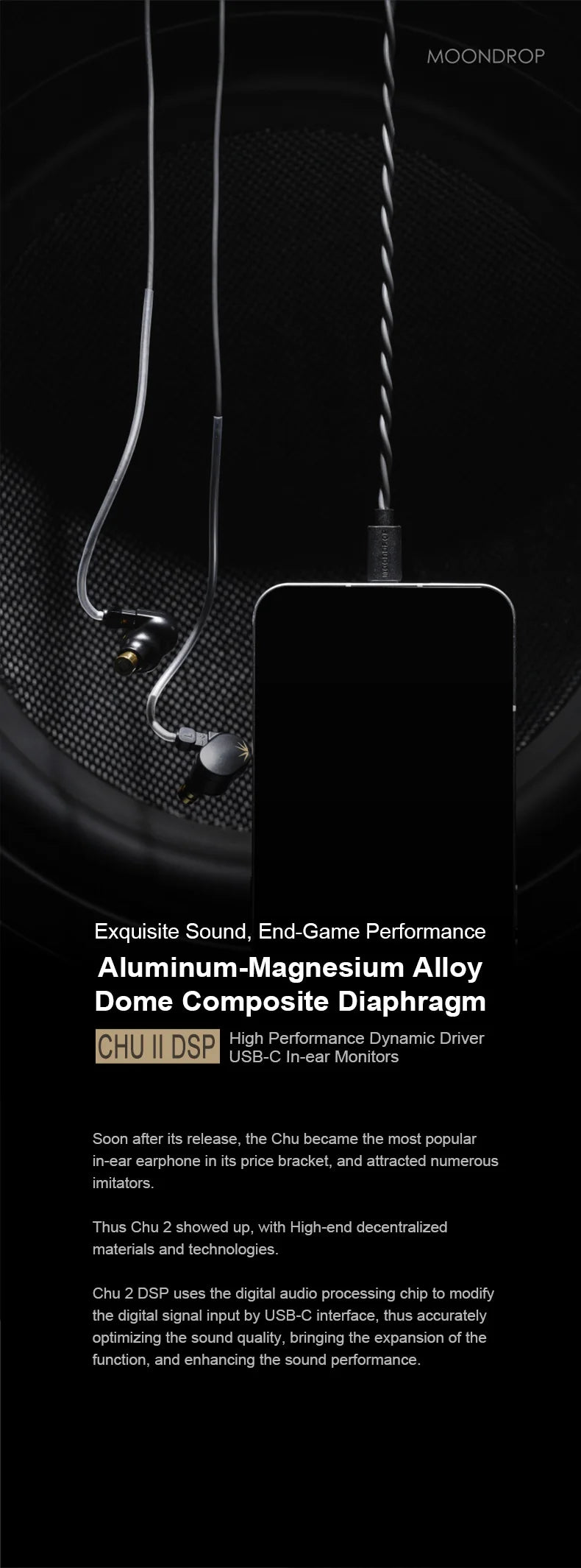 MOONDROP CHU II CHUII DSP Dynamic Driver In-Ear Earphone IEMs HiFi Music Earbuds with 0.78mm Interchangeable Cable Wired Headset