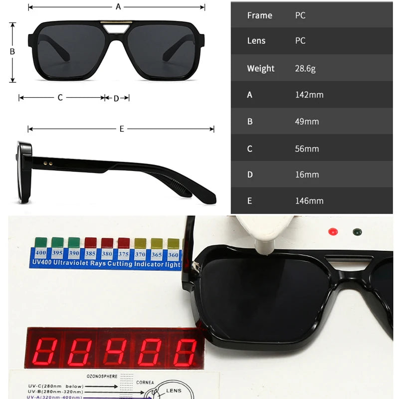 Ochelari de soare SO&EI Fashion cu rame duble, pătrați, pentru femei, stil retro cu nituri, nuanțe de albastru ceai, protecție UV400, ochelari de soare cu gradient pentru bărbați, pentru activități în aer liber