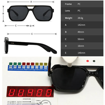 Ochelari de soare SO&EI Fashion cu rame duble, pătrați, pentru femei, stil retro cu nituri, nuanțe de albastru ceai, protecție UV400, ochelari de soare cu gradient pentru bărbați, pentru activități în aer liber