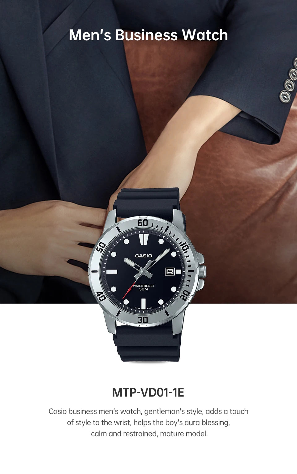 Casio watch for men business fashion resin strap atmospheric waterproof MTP-VD01-1E