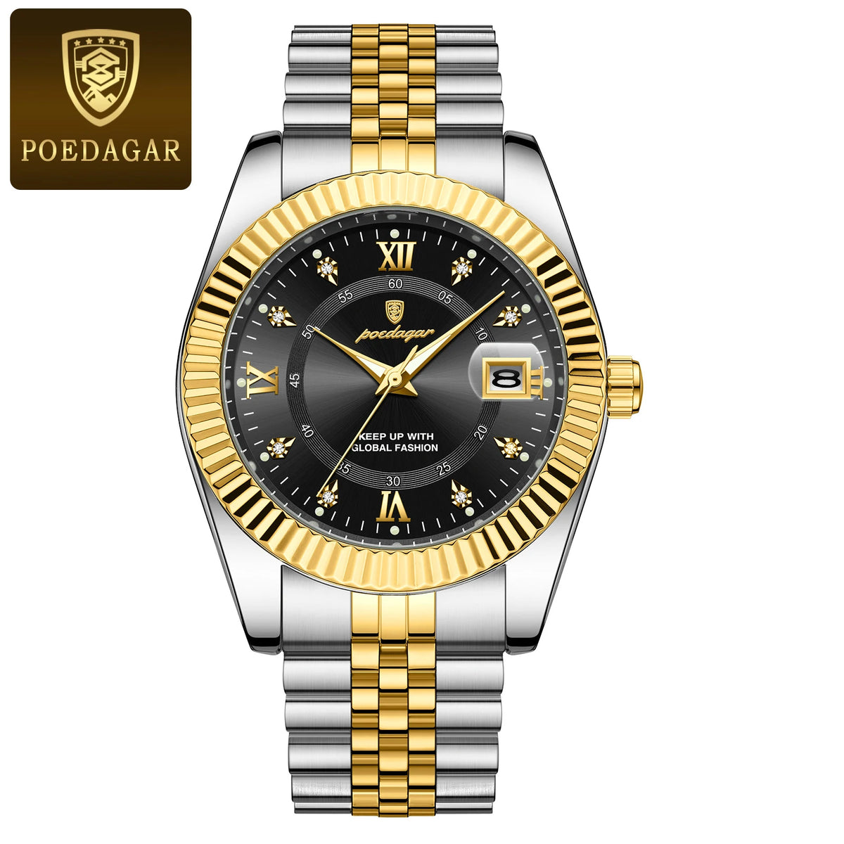 Relógio de homem POEDAGAR – Modelo de luxo, estanque, em aço inoxidável, com visor luminescente, estilo militar, função de data, movimento de quartzo, ideal para o trabalho ou ocasiões profissionais.