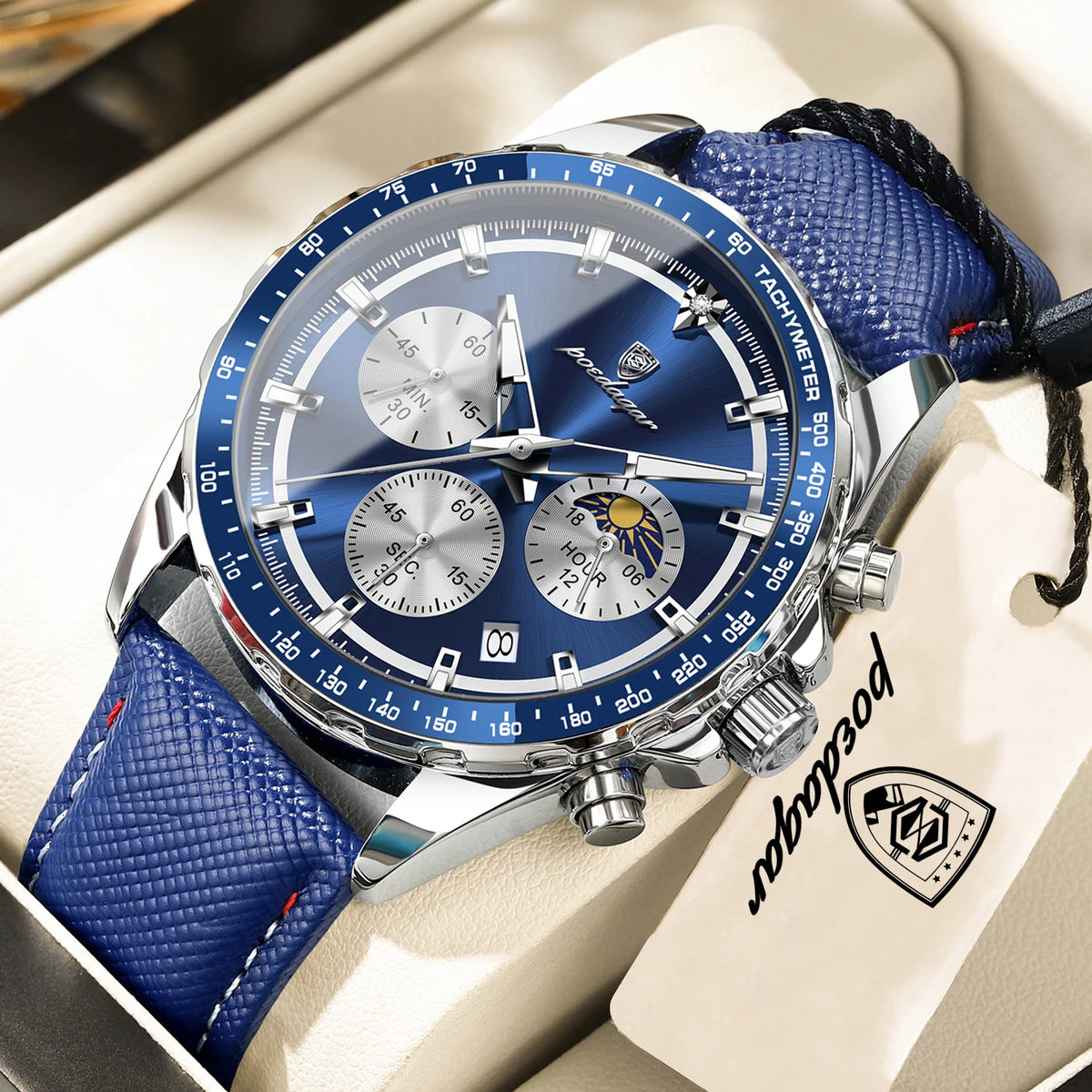 Relógio de luxo para homem POEDAGAR, elegante e estanque, cronógrafo de quartzo com data, estilo clássico e luminoso.