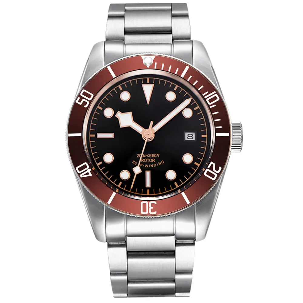 41MM Custom Name NH35A / Miyota 8215 Personalized Men's Automatic Watch Black Dial · Sapphire Crystal · 20ATM · Name & Logo E